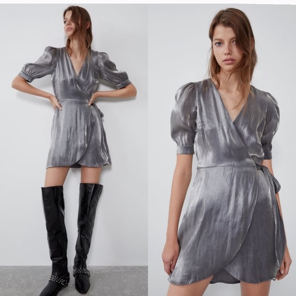 zara silver wrap dress